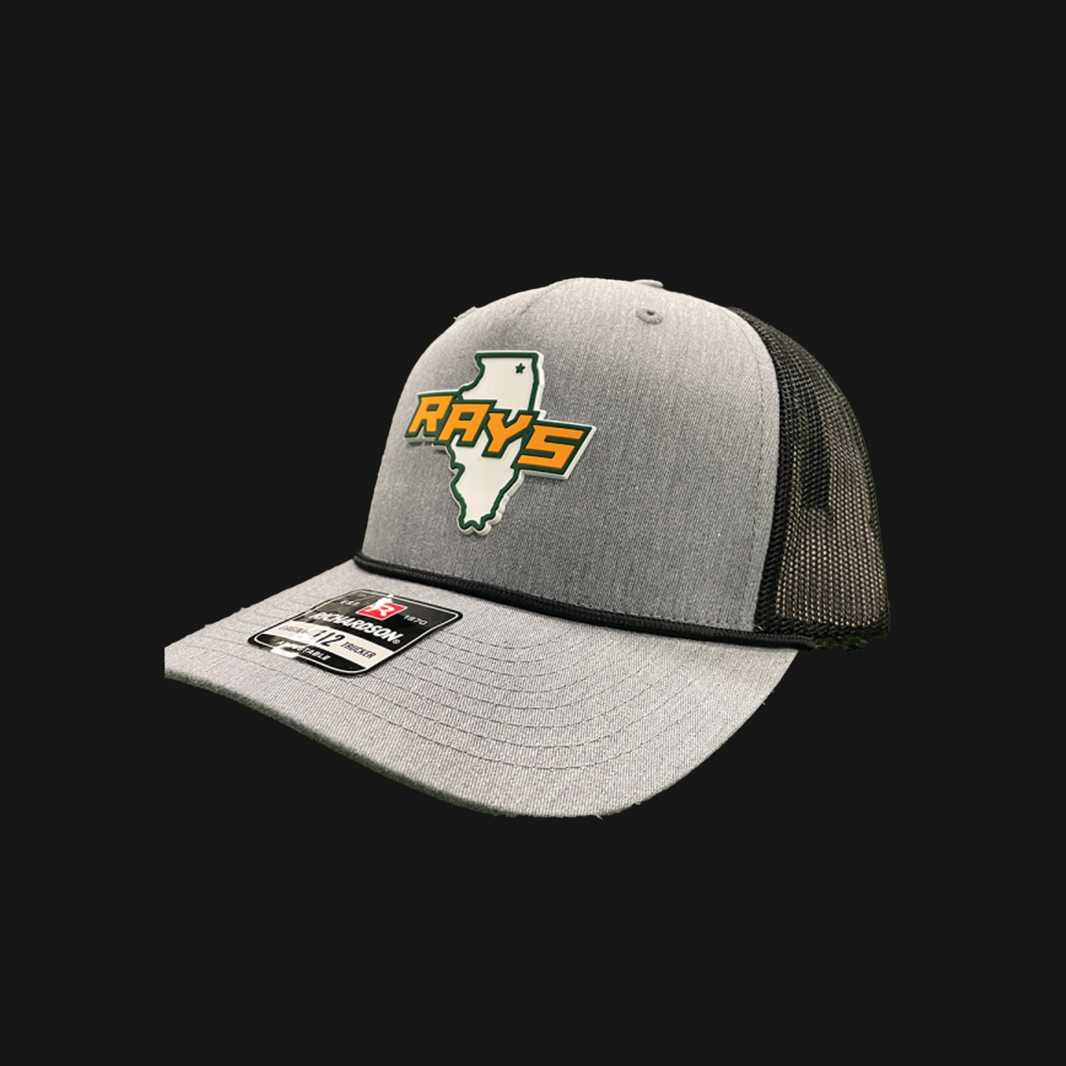 Grey/Black Snapback Hat- Rays IL State Rubber Patch