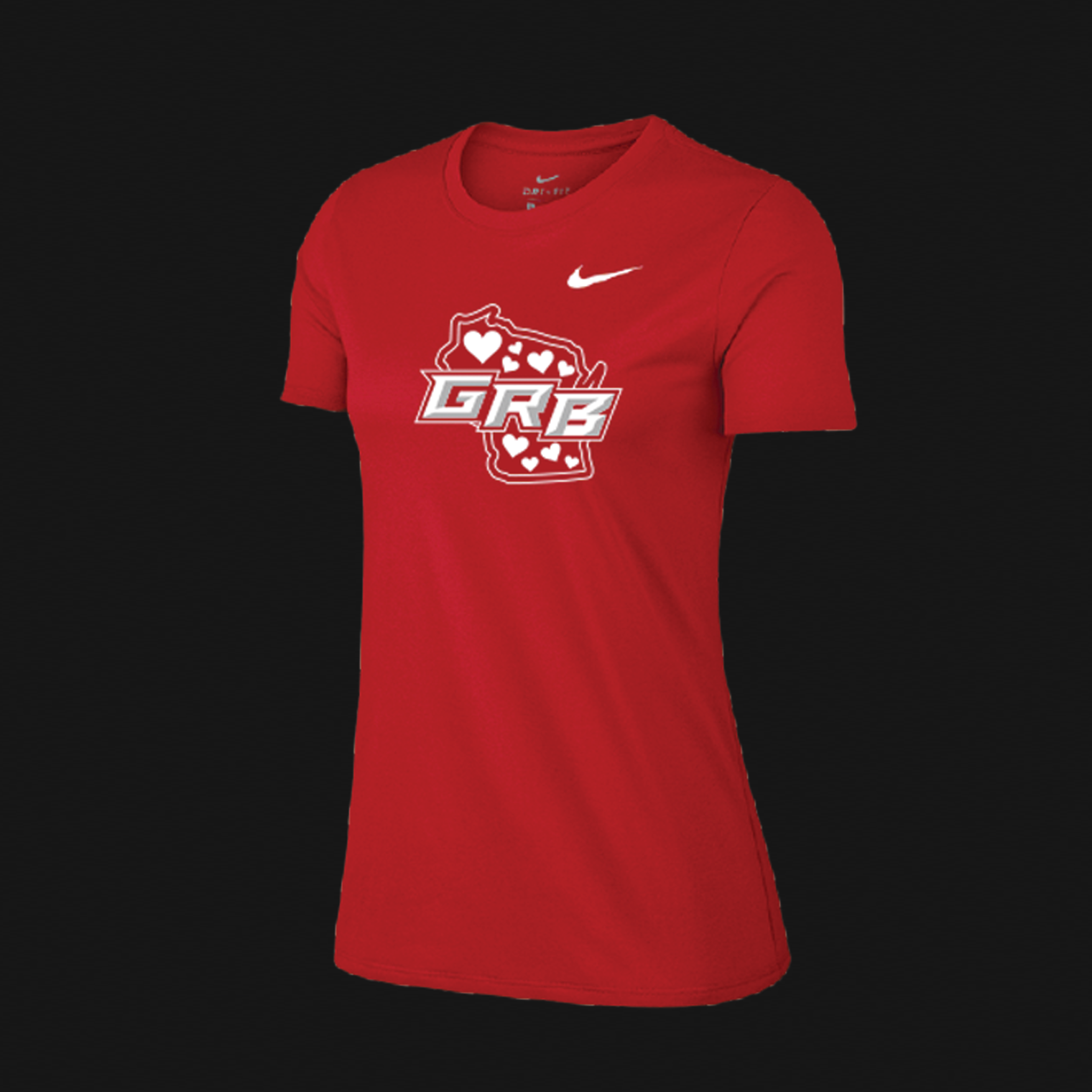 Women's Red T-Shirt- GRB WI Heart Logo
