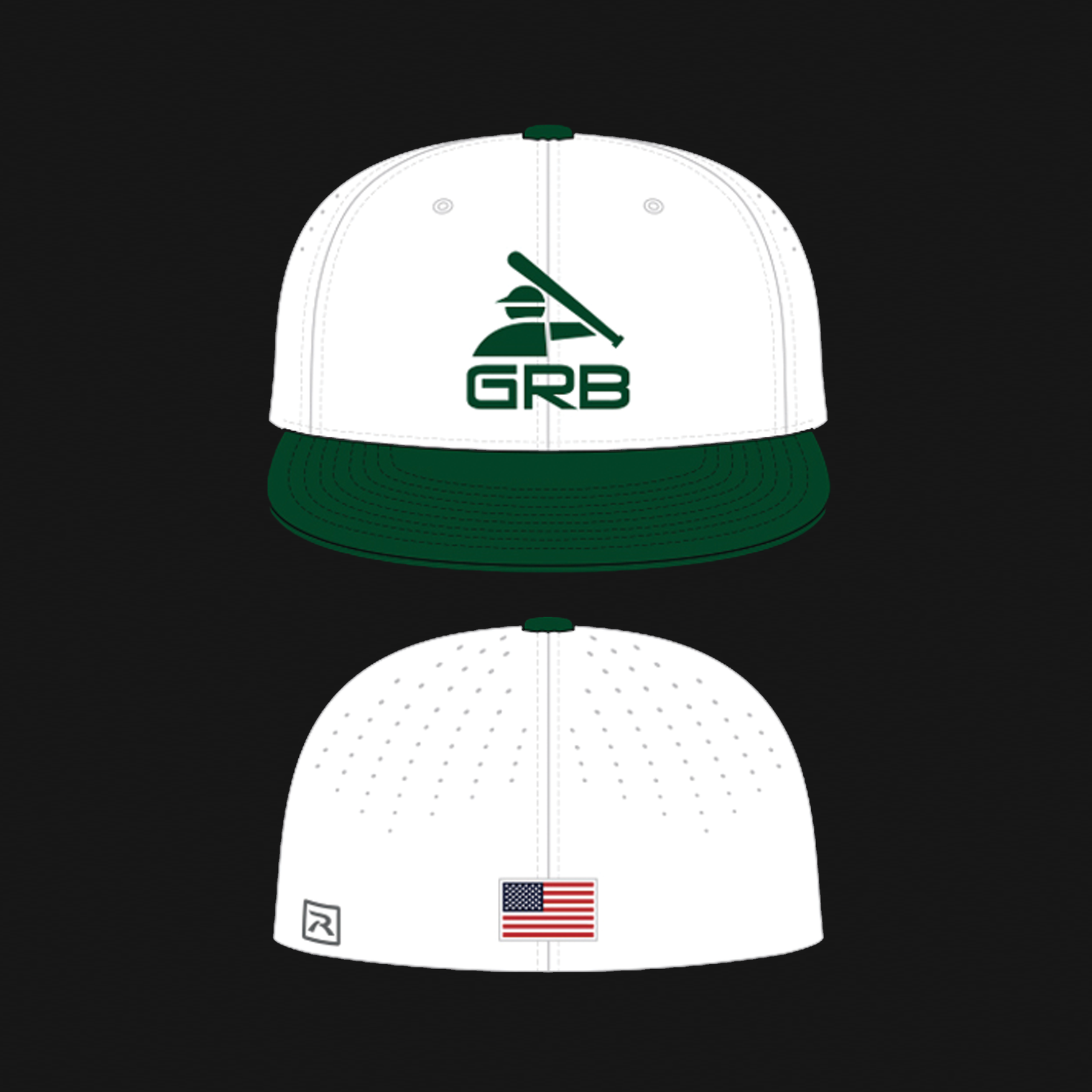 White/Green Fitted Hat